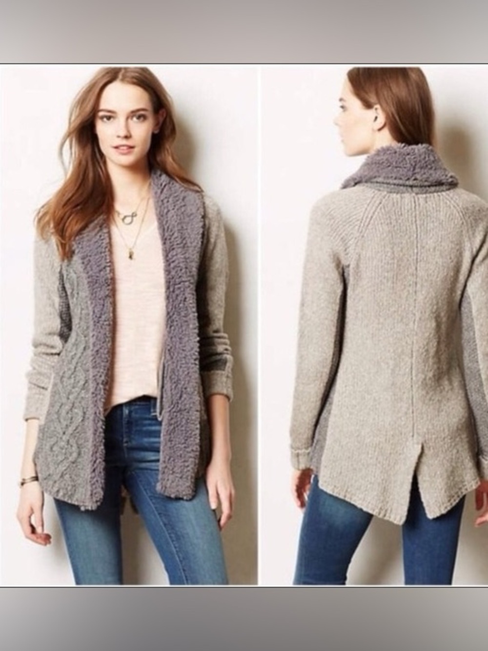 Anthropologie Sleeping on Snow Vintage Y2K Gray Faux Fur Open Front Cardigan